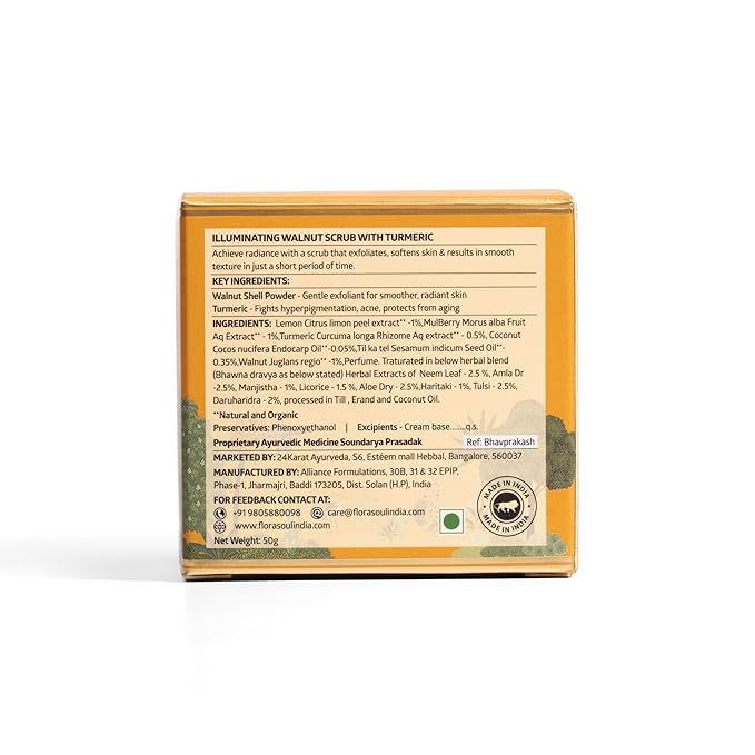 FloraSoul Ayurveda Illuminating Walnut Scrub With Turmeric - 50 Gms