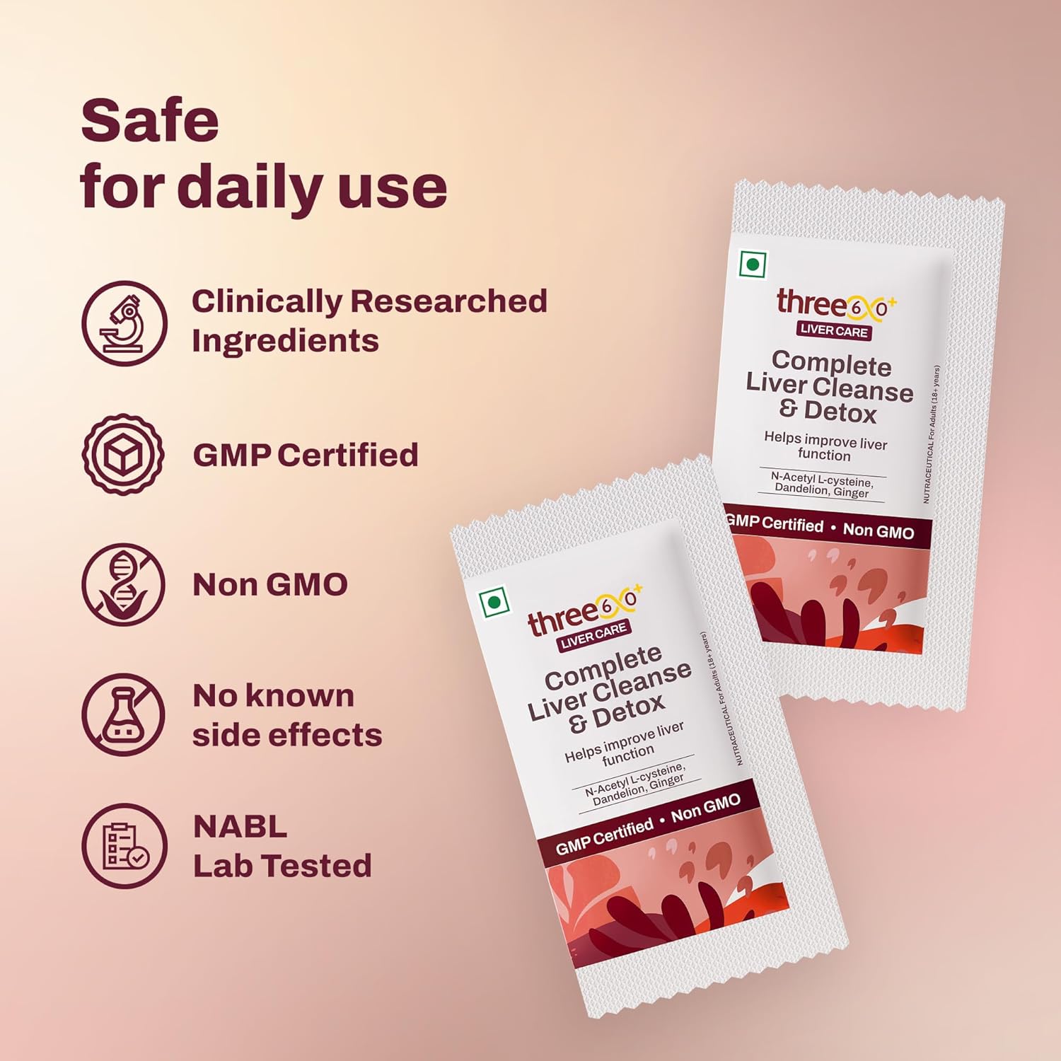 three60+ Complete Liver Cleanse & Detox | Daily detox for your liver | Helps Reduce SGOT/SGPT levels | 30 Sachets | With NAC, ALA, Dandelion & Ginger