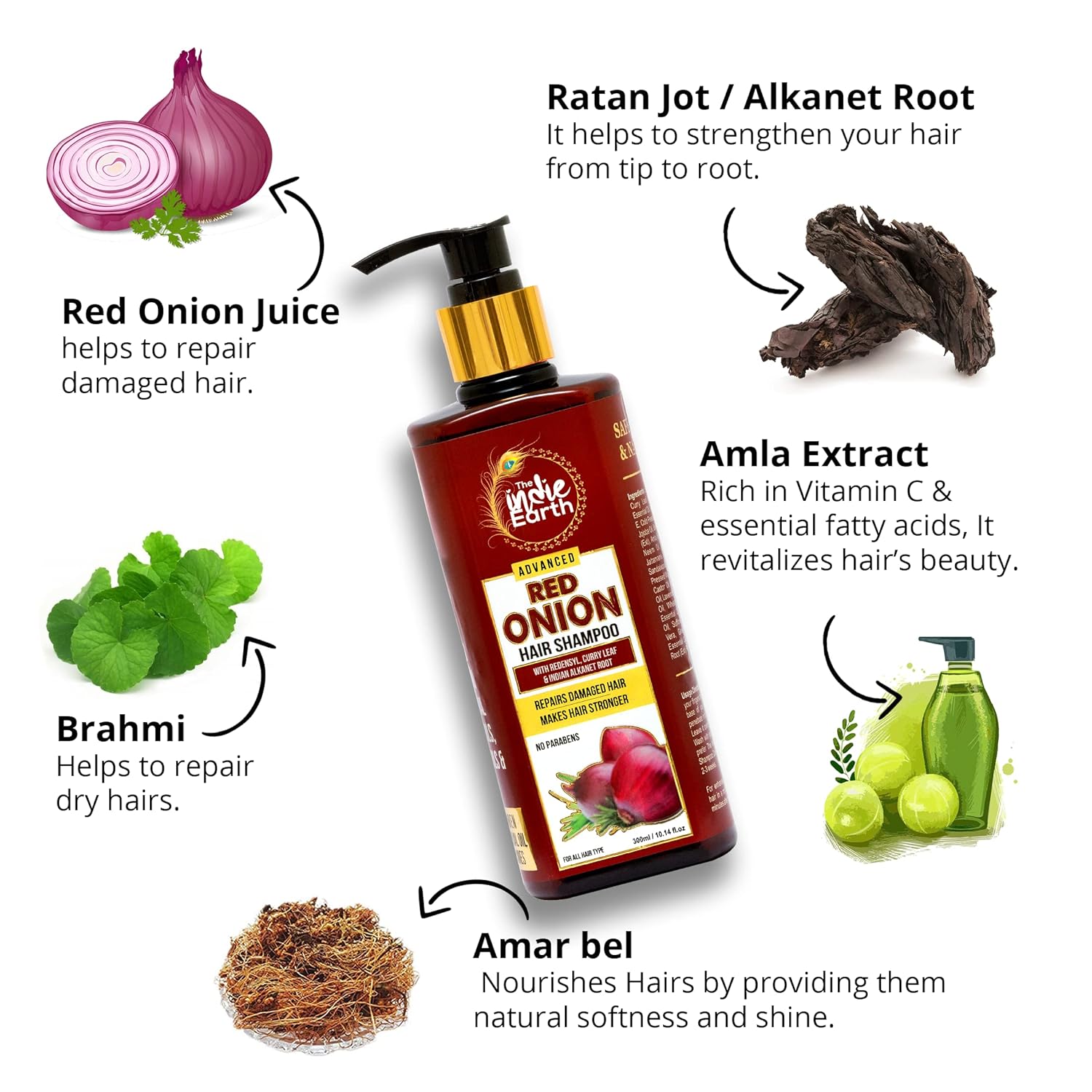 The Indie Earth Advanced Red Onion Hair Shampoo - 300 ml