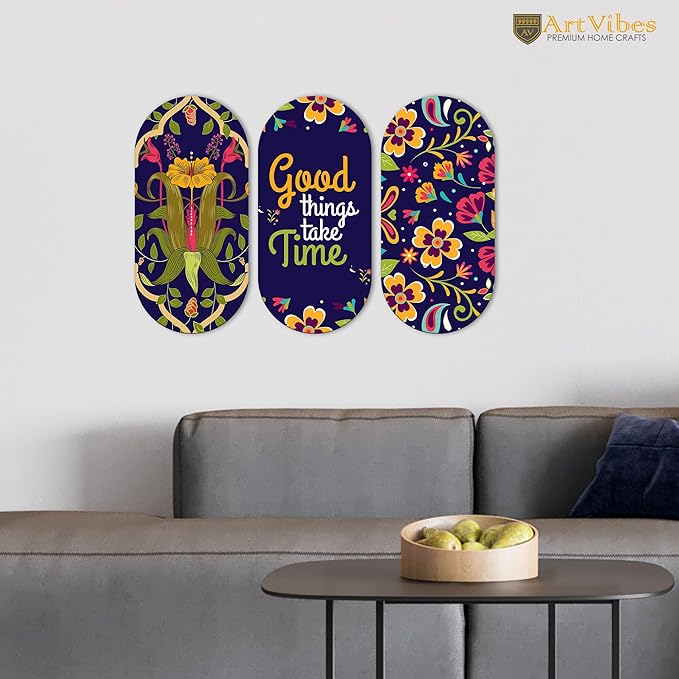 Positive Quote Wooden Wall Hanging Decoration Items for Home Set of 3 (WH_9026N)
