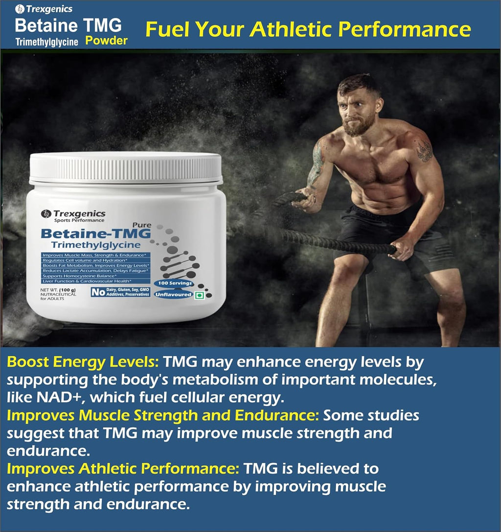 Trexgenics BETAINE-TMG Trimethylglycine Pure Powder - 100 Servings of 1 gram (100 gram)