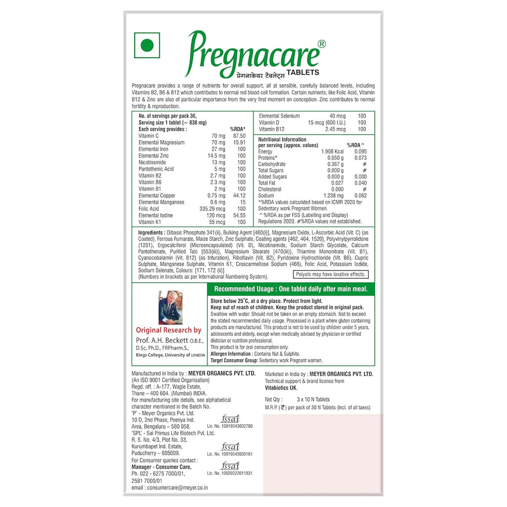 Pregnacare Multivitamin tablets for women with 17 vitamins, Iron, Vitamin B12, Folic acid for healthy & nutritional care during pregnancy | Gluten free vegetarian multivitamin tablets