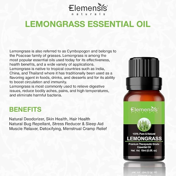 Elemensis Naturals Pure Undiluted Lemon grass Oil - 15 ml