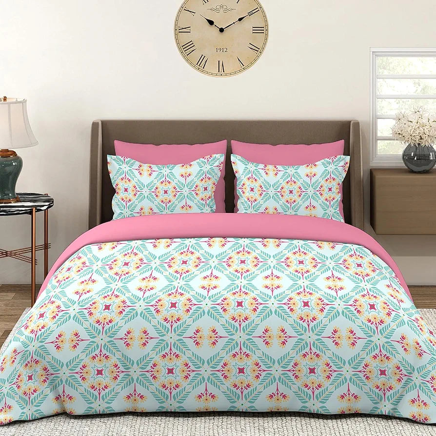 Layers Be Bold Cotton Bedsheet Set for All Seasons Lightweight 140 TC Queen Size Sheen Green Color