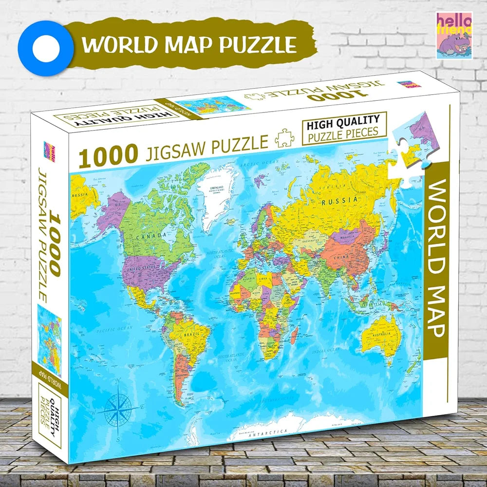 Hello Friend World Map Jigsaw Puzzles 1000-Piece for Kids and Childrens Educational Challeging World Map