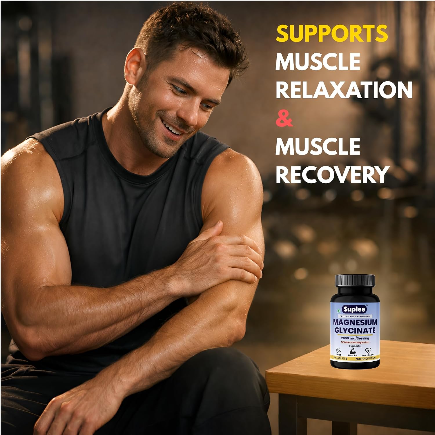 Suplee Magnesium Glycinate 2000mg per Serving | Fully Chelated Non-Buffered Bisglycinate (282mg Elemental Yield) | Supports Deep Sleep, Muscle Recovery & Heart Health | Gentle on Stomach | 60 Vegetarian Tablets