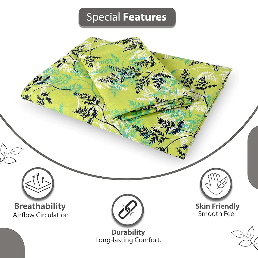 Divine Casa Bedsheet for Single Size Bed 144 TC Cotton Bedsheet for Single Size Bed with 1 Pillow Cover  Floral Colour Lime Breeze