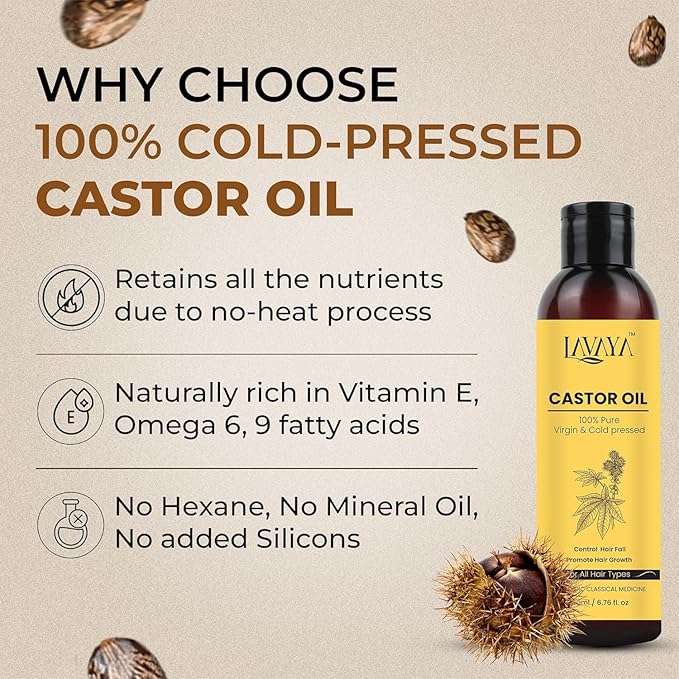 Lavaya Cold Pressed Castor Oil Arandi Oil Pure & Natural for Hair Growth - 200 ml