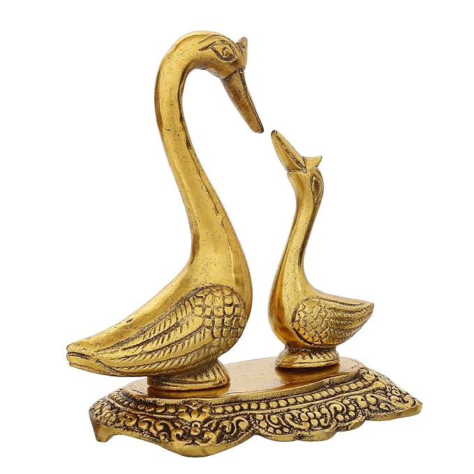 Ecraftindia Golden Metal Loving Swan Showpieces | Love Birds Statues
