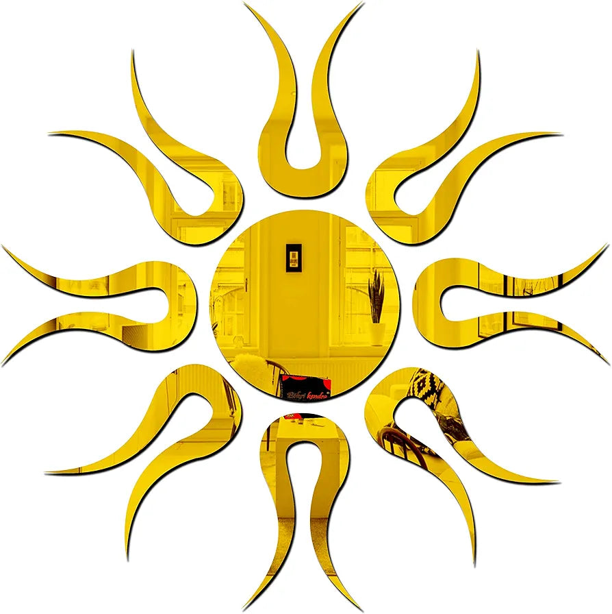 Bikri Kendra Sun Golden Model-13 Mirror Stickers for Wall, Acrylic Mirror Wall Decor Sticker