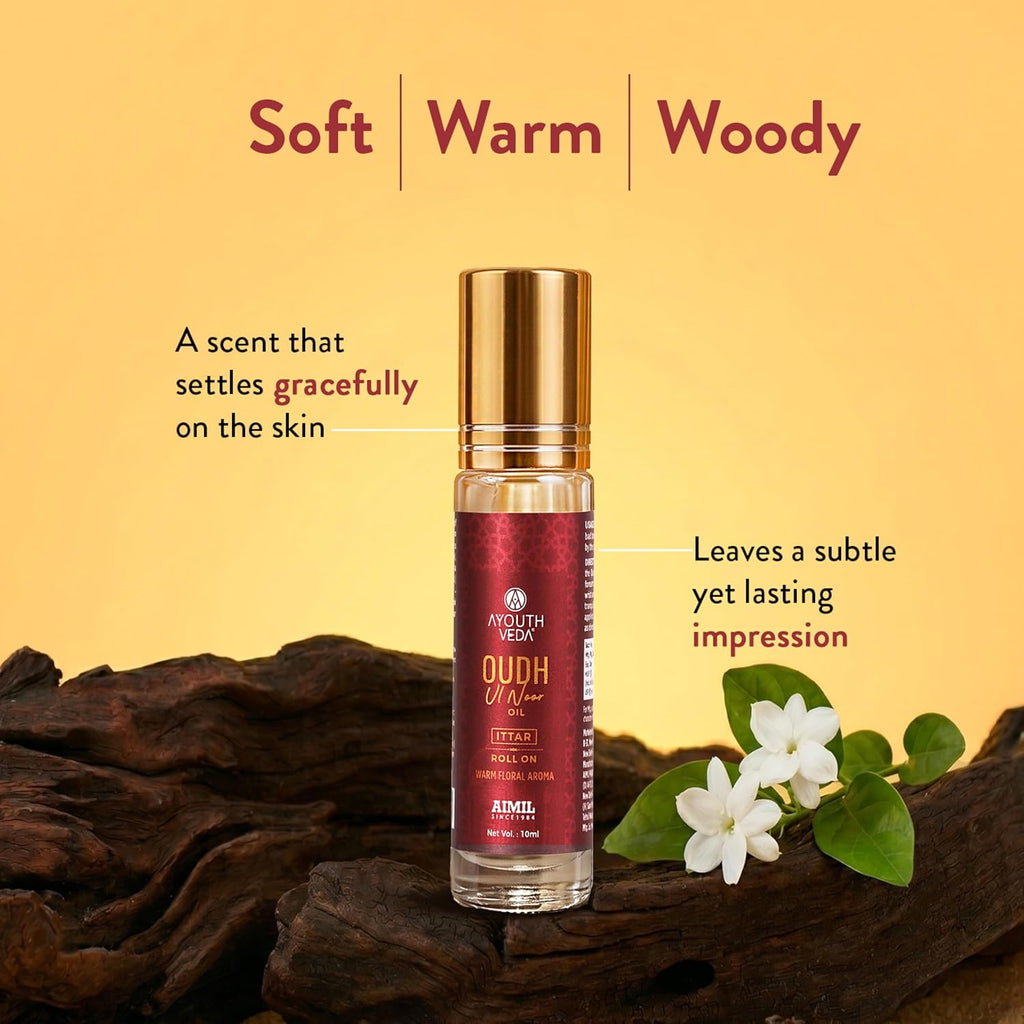 Ayouthveda Oudh Ul Noor Ittar | Premium Non-Alcoholic Long Lasting Roll-On Perfume | Unisex Oud Fragrance | Amber, Jasmine & Rose | Pocket-Friendly & Travel Friendly | 10 ml