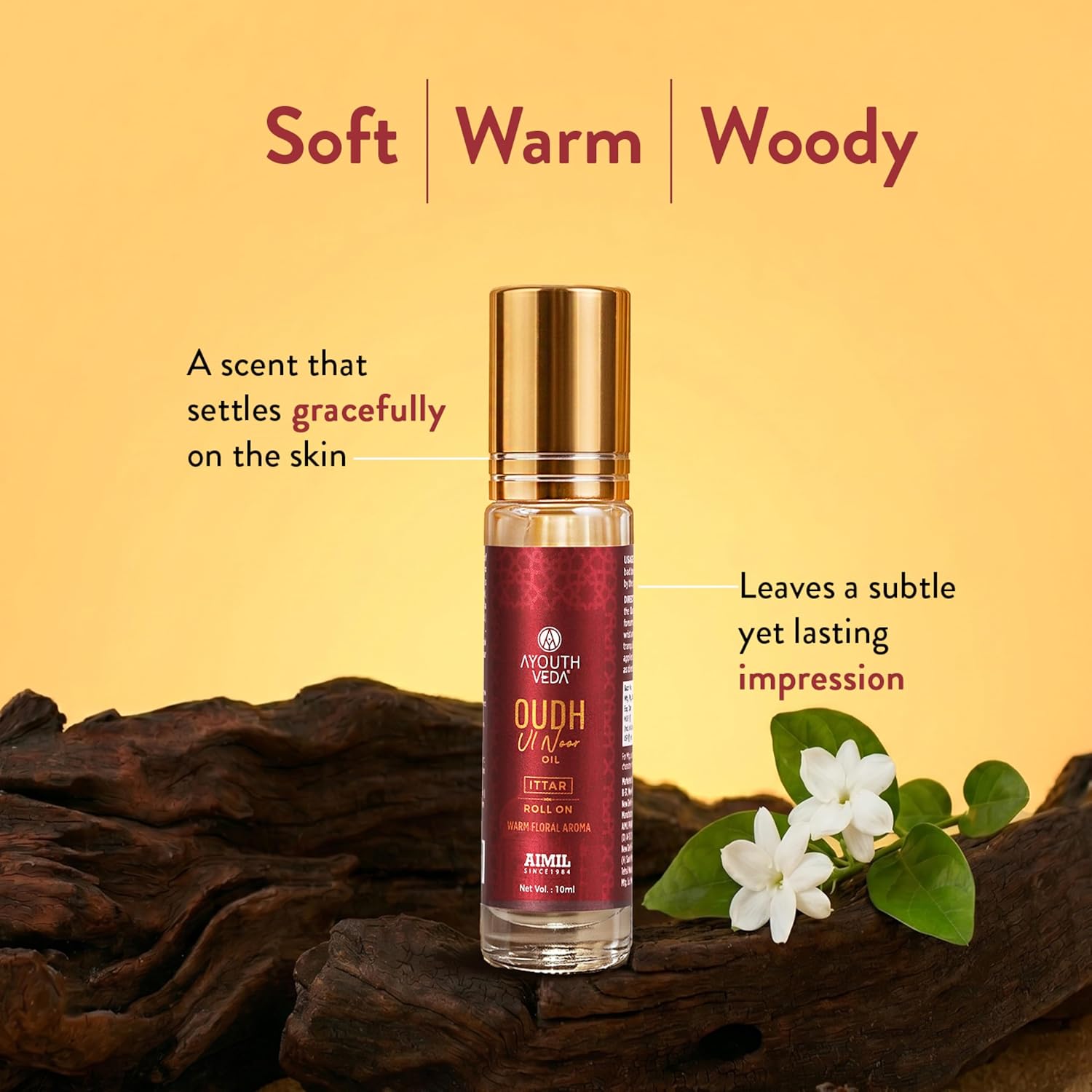Ayouthveda Oudh Ul Noor Ittar | Premium Non-Alcoholic Long Lasting Roll-On Perfume | Unisex Oud Fragrance | Amber, Jasmine & Rose | Pocket-Friendly & Travel Friendly | 10 ml