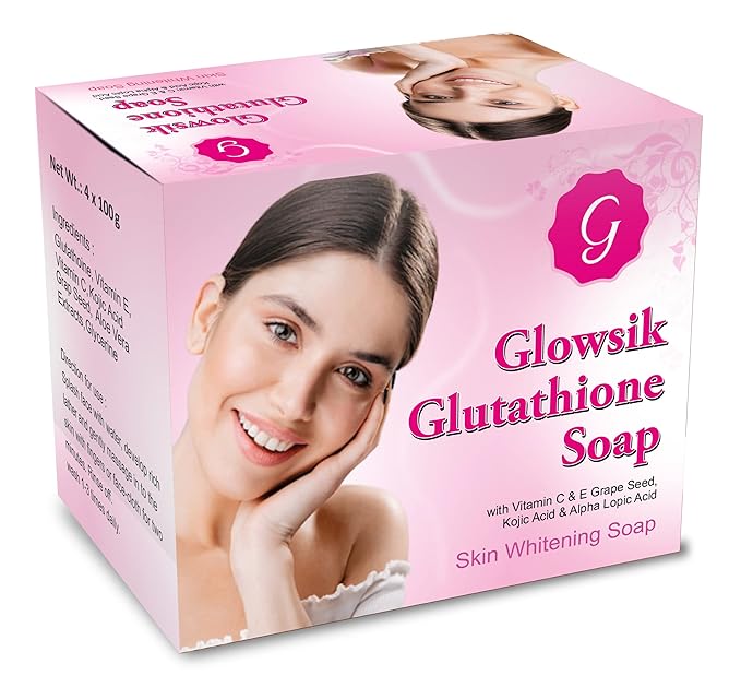Glowsik Glutathione Skin Whitening & Glowsik Soap With Grape Seed, Vitamin C - 100 Gms Each - Pack of 4