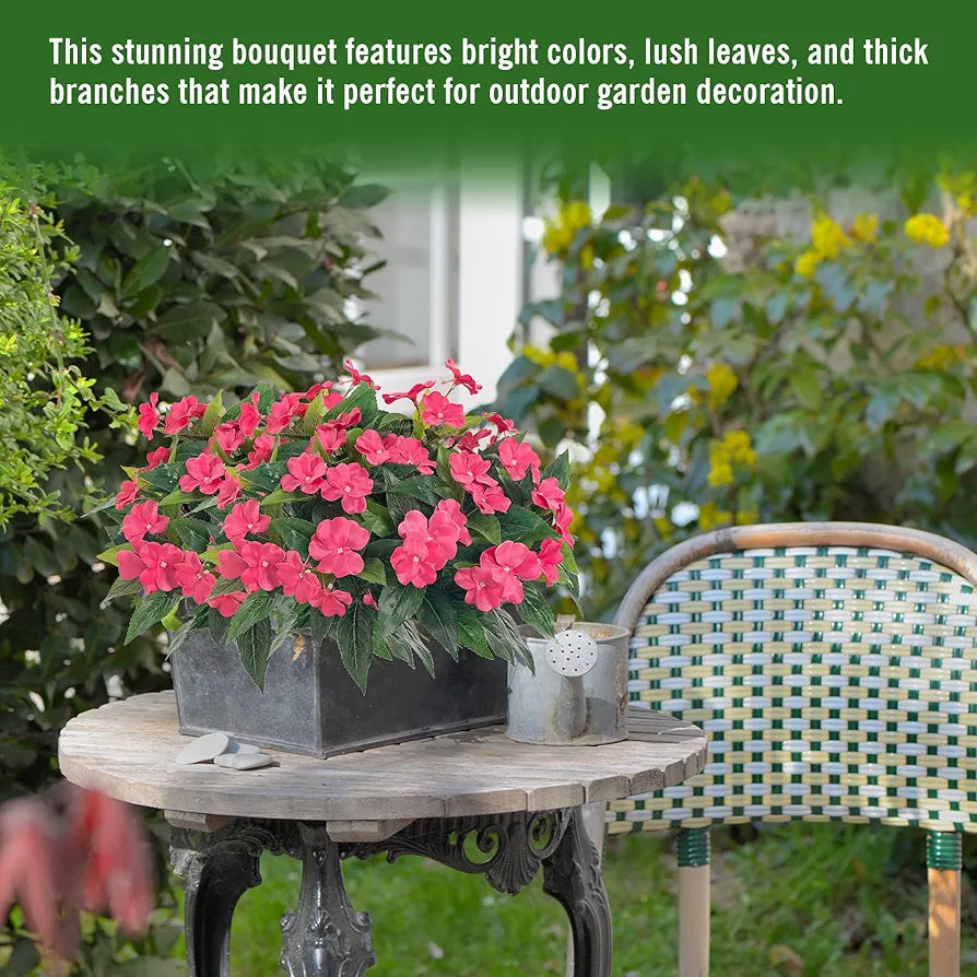 Artificial Impatiens Bouquet Flower Garden Bonsai Silk Impatiens Bouquet Rose Red-2