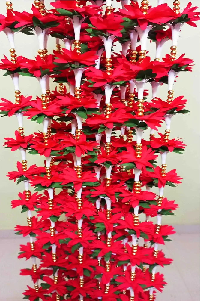 Afarza Artificial Flower Garland Toran for Door Entrance Home Decoration Hanging Red 4pieces 5ft