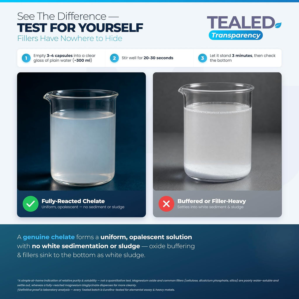 Tealed Magnesium Bisglycinate 3200mg | Non-Buffered | Chelated | Lab-Tested | Eurofins | 320mg Elemental Magnesium | No Fillers & Preservatives | Supports Muscle Relaxation & Sleep Quality | 120 Veg Caps