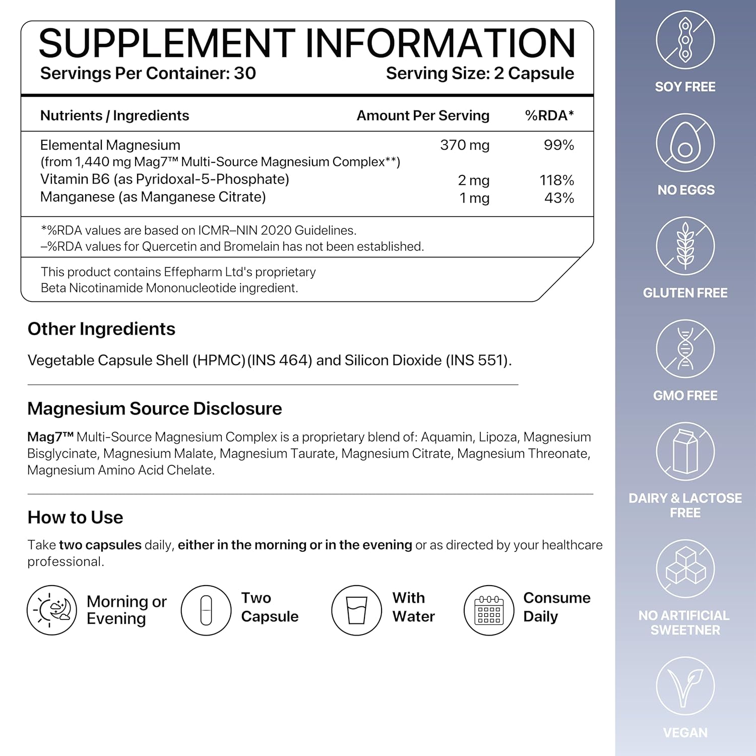 Decode Age Mag7| Magnesium Supplement Complex with BisGlycinate, Citrate, Malate, Oxide, and others| 99% Pure| Strong Bones, Muscle Recovery, Better Mood and Sleep| 60 Capsule