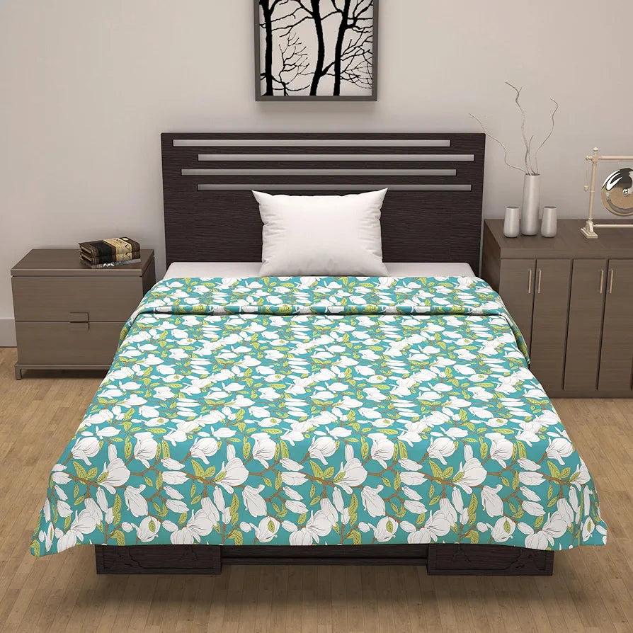 Divine Casa Floret 100% Cotton Single Dohar 120 GSM Soft & Lightweight Throw BlanketColour Meadow Green