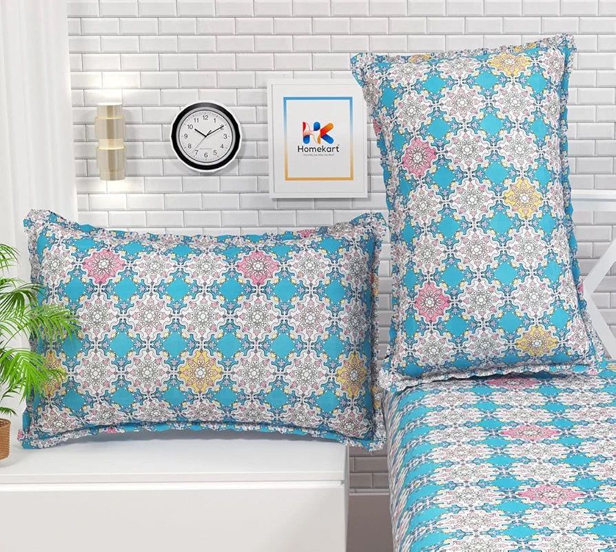 HomeKart Floral 180 Tc Ultra Super Soft Cotton Feel Microfiber Double Bedsheet with Two Pillow Covers for Your Bedroom Aqua