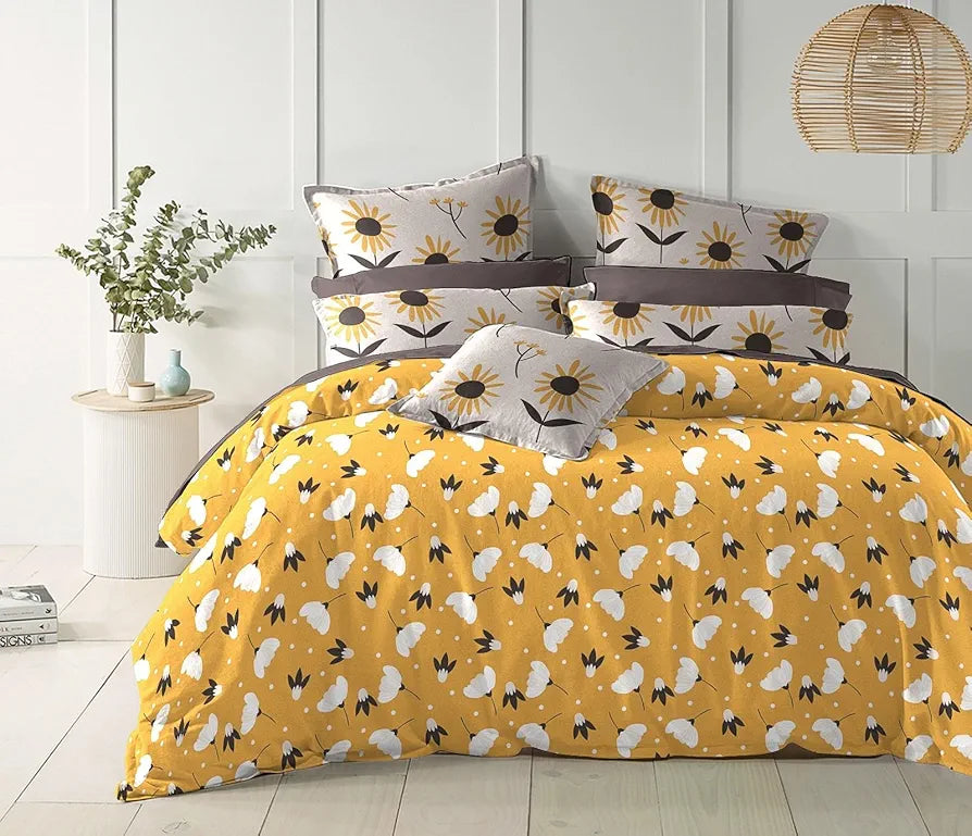 The Home Style Cotton Elastic Fitted All Around Printed Queen Size Double Bed Bedsheet wih 2 Pillow Cover Amber Flora