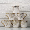 Femora Premium Gold Floral Buds Leaves Ceramic Coffee & Tea Cup Set of 6 | 160 Ml