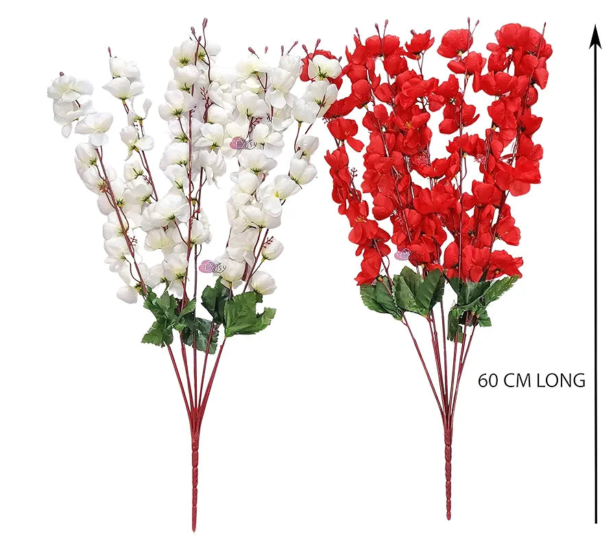 Artificial Flowers Bunch For Decoration Cherry Blossom Ideal for vase Without Vase White Red
