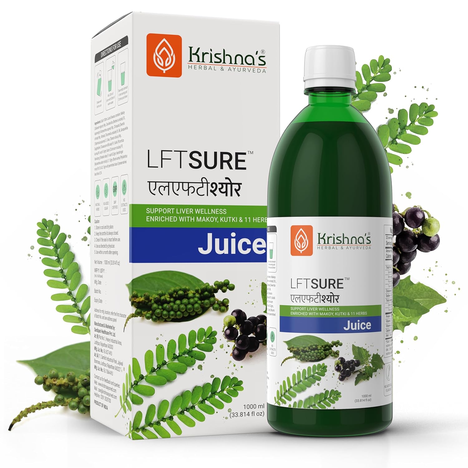 Krishna's LFT Sure Juice â€“ Enriched With 13 herbs - Natural Liver Cleanse & Detox Drink | Supports Liver Health & Digestion - 1000 ml
