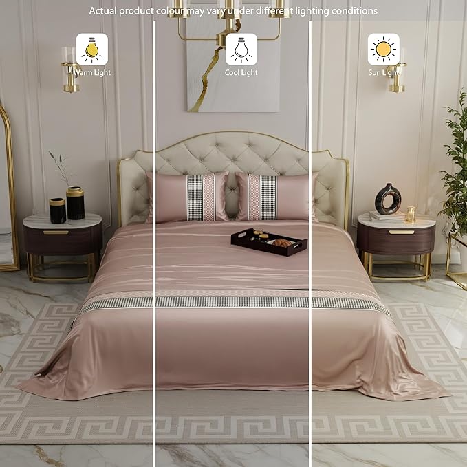 Stoa Paris Bedsheets for Double Size Bed Satin Bedsheet Set Colour Estate-Champagne