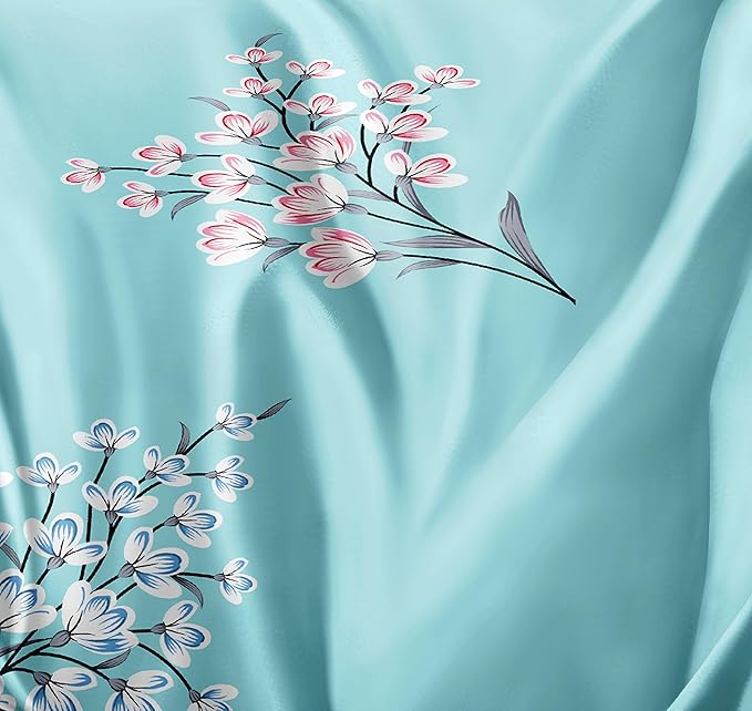 Cortina 140 Tc 100% Microfiber Printed Double Bedsheet Set With Two Pillow Case | 90x100 Inches | Leaf | Sky Blue