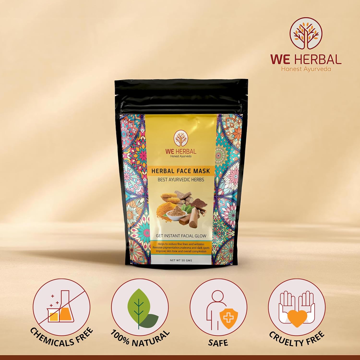 Face Mask | Instant At-Home Facial with Manjistha, Licorice & Amba Haldi | Detoxifies, Soothes & Brightens | 100% Natural | No Fragrance or Colour | 50g