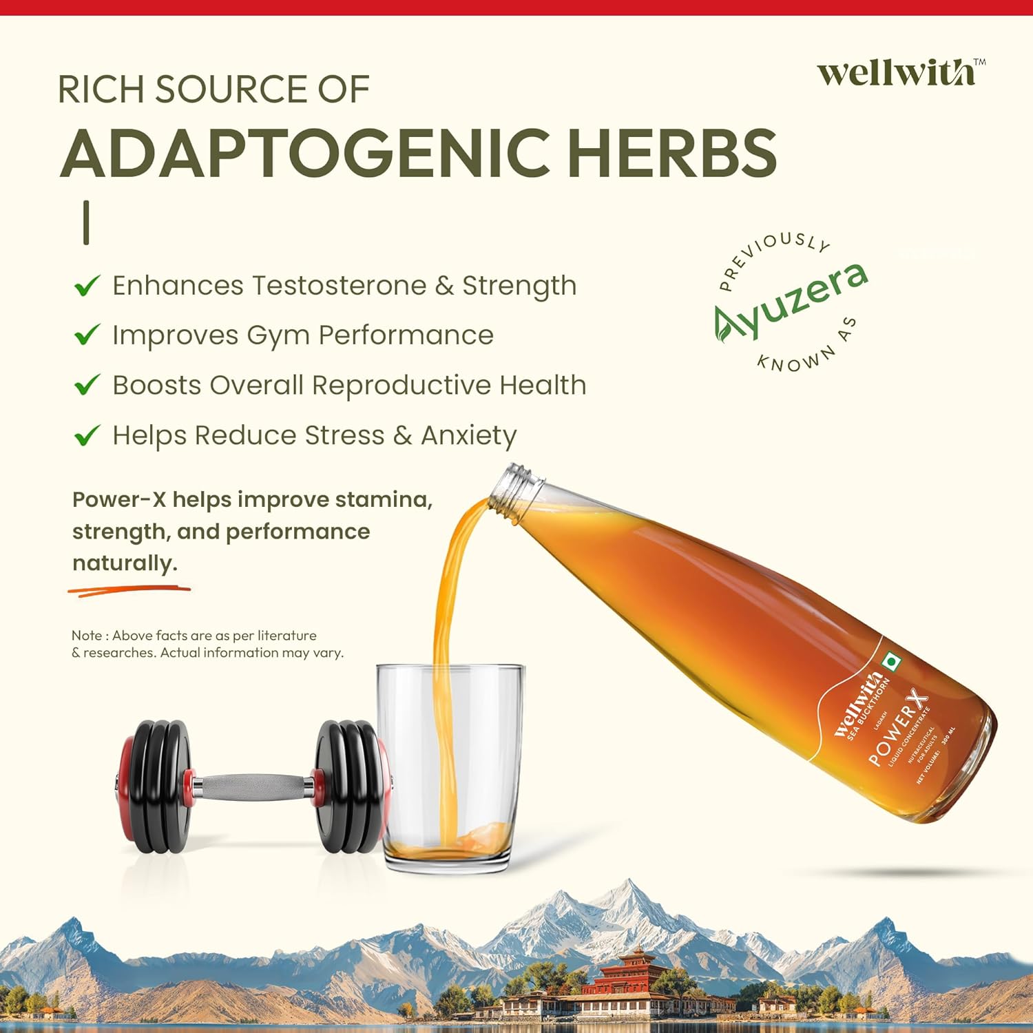 Wellwith (Ayuzera) PowerX 300ml Sea Buckthorn with Ashwagandha,Safed Musli, Gokhru & Akarkara | HimalayanSeabuckthorn Pulp Juice For Men (Pack of 1)