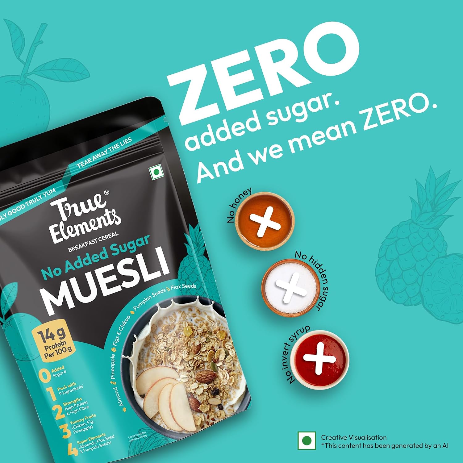 True Elements Muesli Sugar Free 1.2 kg - 100% Wholegrain Muesli | No Added Sugar | Diet Food for Weight Management | Healthy and Quick Breakfast | Millet Muesli - 18% Jowar | HIgh Protein