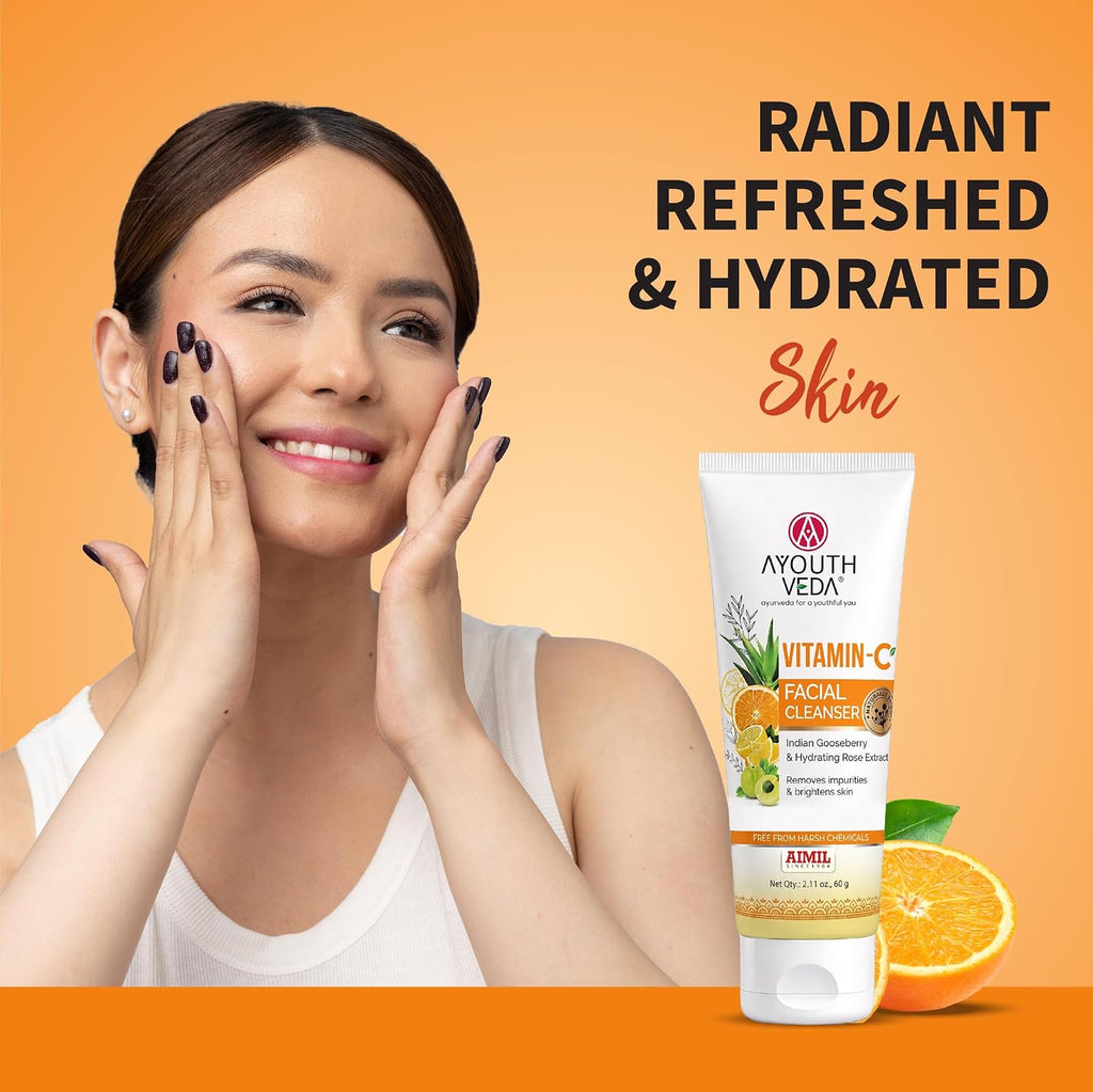 Ayouthveda Vitamin-C Facial Cleanser with Indian Gooseberry, Lemon, Orange & Hibiscus Extracts | Gently Exfoliates, Promotes Collagen & Brightens Skin | Suitable for All Skin Types | 100g