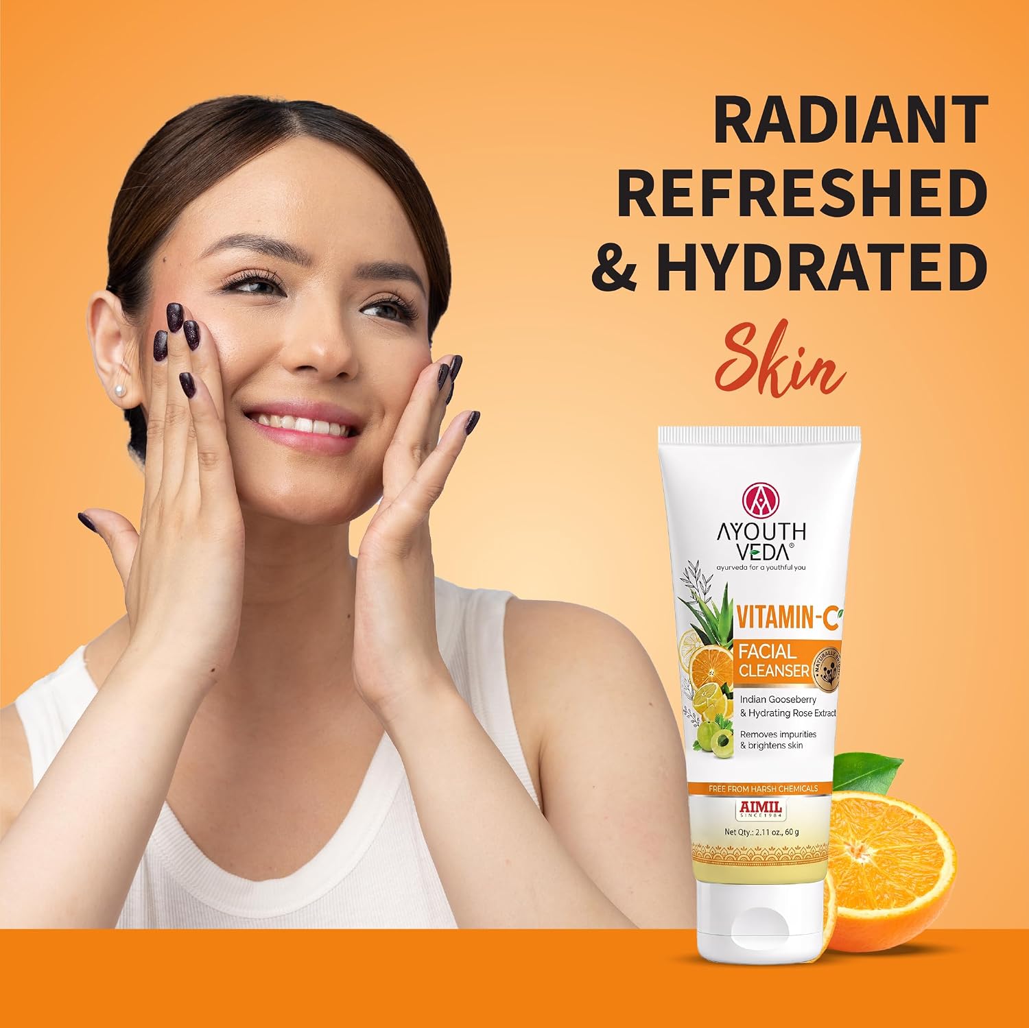 Ayouthveda Vitamin-C Facial Cleanser with Indian Gooseberry, Lemon, Orange & Hibiscus Extracts | Gently Exfoliates, Promotes Collagen & Brightens Skin | Suitable for All Skin Types | 100g