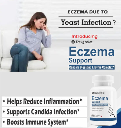 "Trexgenics ECZEMA SUPPORT Candida Digesting Enzyme Complex with Pepsin, Bromelain, Papain, Cellulase, Pancreatin, Ox Bile (45% Cholic Acid), Betaine HCL Calcium sulfate (60 Capsules)" (Pack of 1)