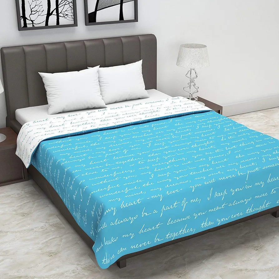 Divine Casa 120 GSM Microfiber Reversible Lightweight Printed Double Bed AC Dohar Blanket Colour Ethereal Blue TC - 120