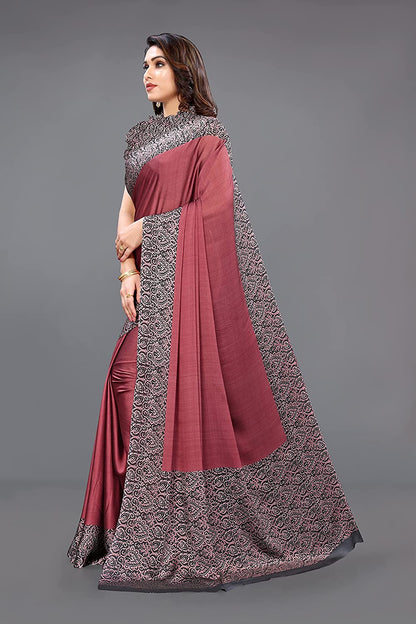 Mirchi Fashion Women's Pink & Black Printed Chiffon Saree