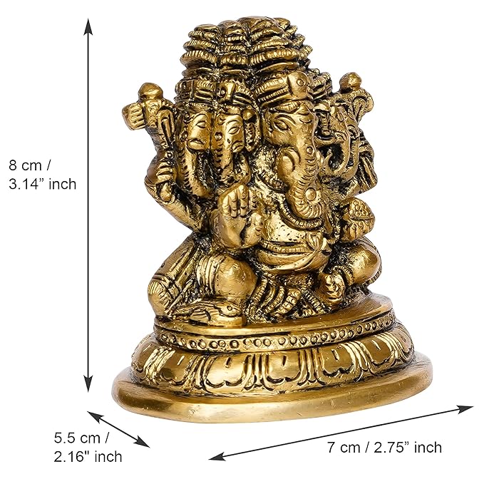 Ecraftindia Handcrafted Golden Brass Panchmukhi Lord Ganesha Idol | Hindu God Idol | Home Decor | Puja Room