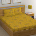 Huesland by Ahmedabad Cotton 144 TC Cotton King Size Bedsheet with 2 Pillow Covers | Yellow