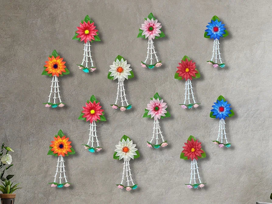 Artificial Flowers and Leaves Decoration Pack of 6 - Multicolour Flowers
