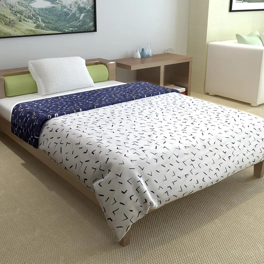 Divine Casa 120 GSM Microfiber Single Bed Comforter Soft & Lightweight Reversible AC Blanket Colour Navy Blue