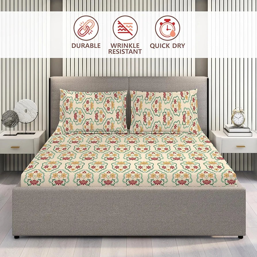 Layers Tivoli Cotton Bedsheet Set for All Seasons Lightweight 104 TC Queen Size Dark Beige Color
