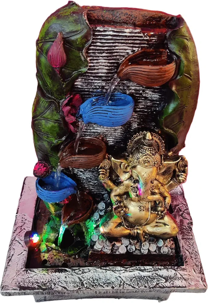 Alila Big Ganesha with Diya LED Waterfall Water Fountain for Home Decor Living Room 23 inches 57cm