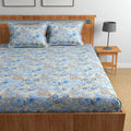 Homefab India 160 TC Glace Cotton Double BedSheet with 2 Pillow Covers Light Blue Floral