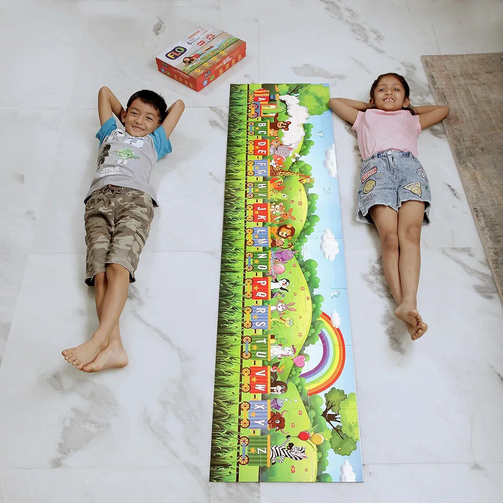 FLO Toys 6 Feet Alphabet Floor Puzzle for Kids 24 Jumbo Pieces Train Theme ABC Learning Toy for Toddlers & Preschoolers Educational