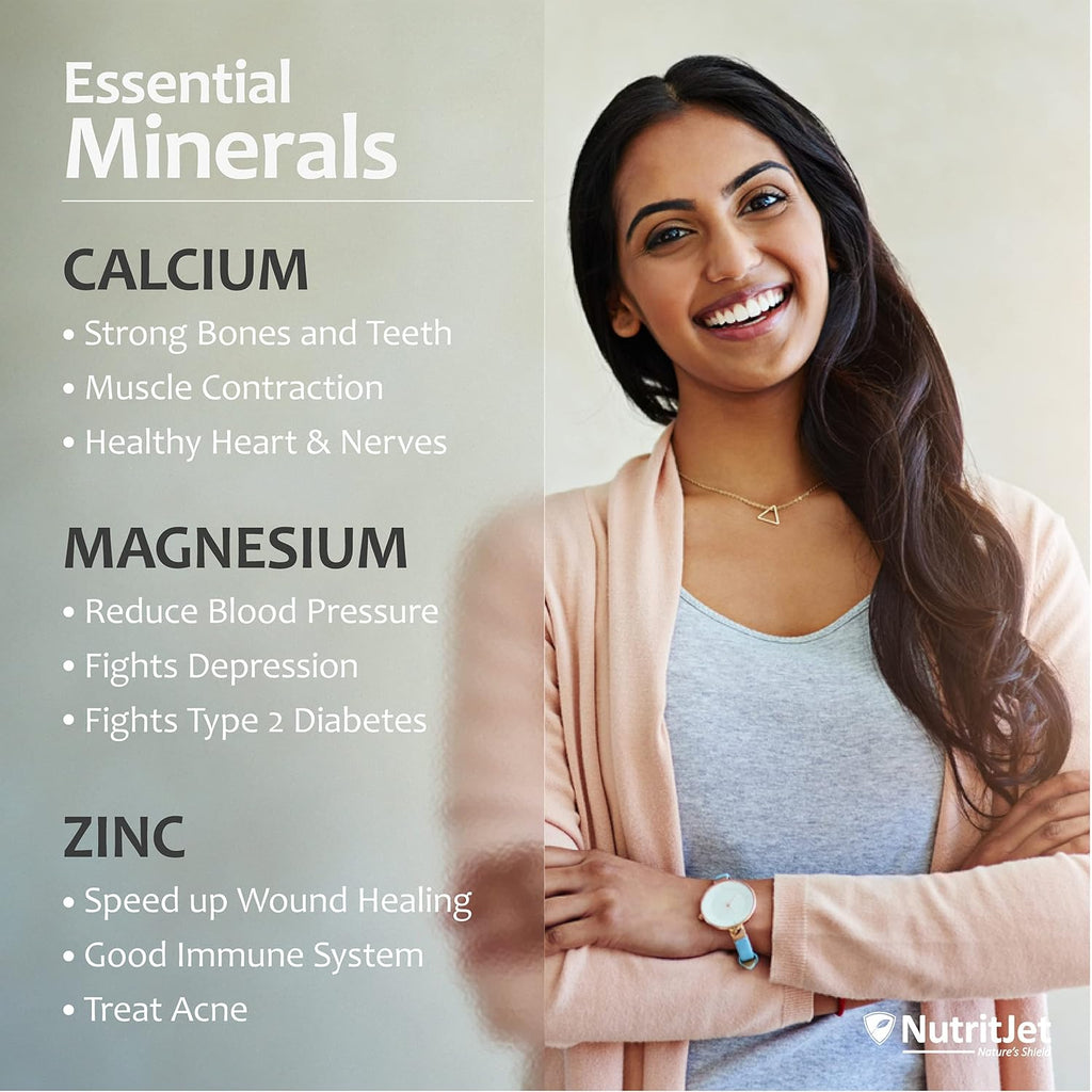 Calcium Magnesium Zinc Vitamin D3 Vitamin B12 & Vitamin K2 â€“ 60 Vegetarian Tablets for Bone Health, Joint Support, and Immunity Support for Women & Men