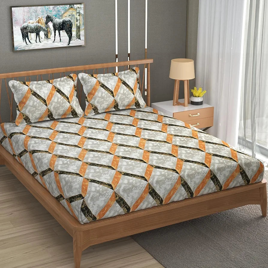 Homefab India 180 TC Microfiber Double BedSheet with 2 Pillow Covers Beige Brown