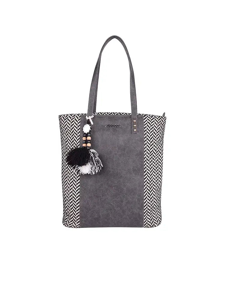 Astrid Women's Black PU Block Design Tote Bag With PU Strap
