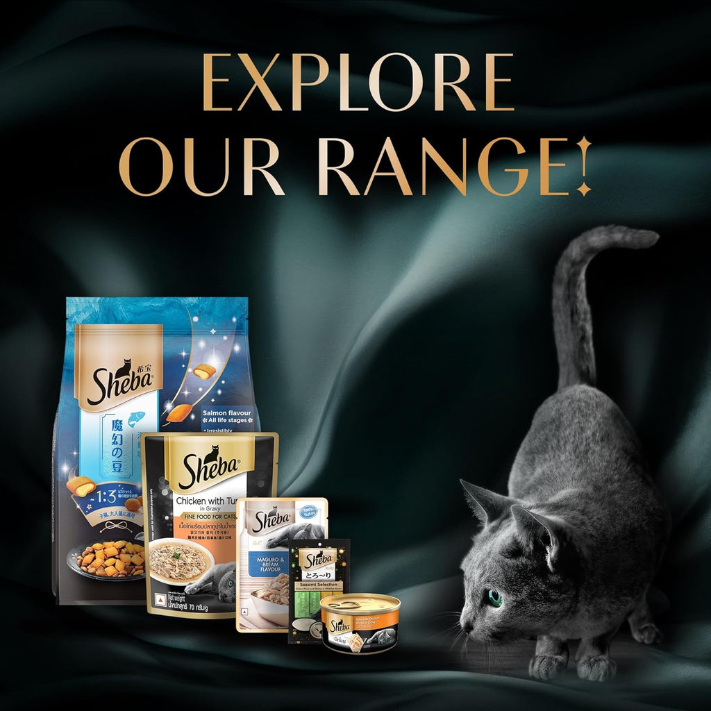 Sheba Rich Premium Adult (1+ Years) Wet Cat Food, Fish with Dry Bonito Flavour, 35 g Pouch (Pack of 12), High-moisture wet food for healthy hydration