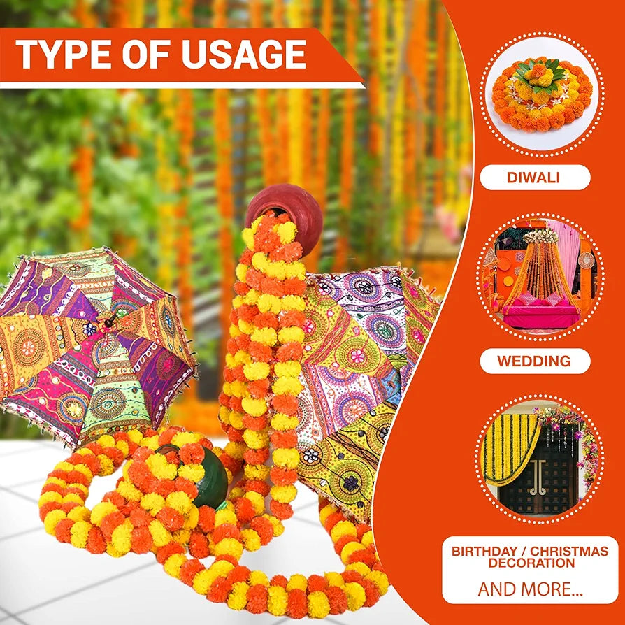 Marigold Artificial Flowers for Decoration Long Garland 5 Feet Long 5 Pcs Multi